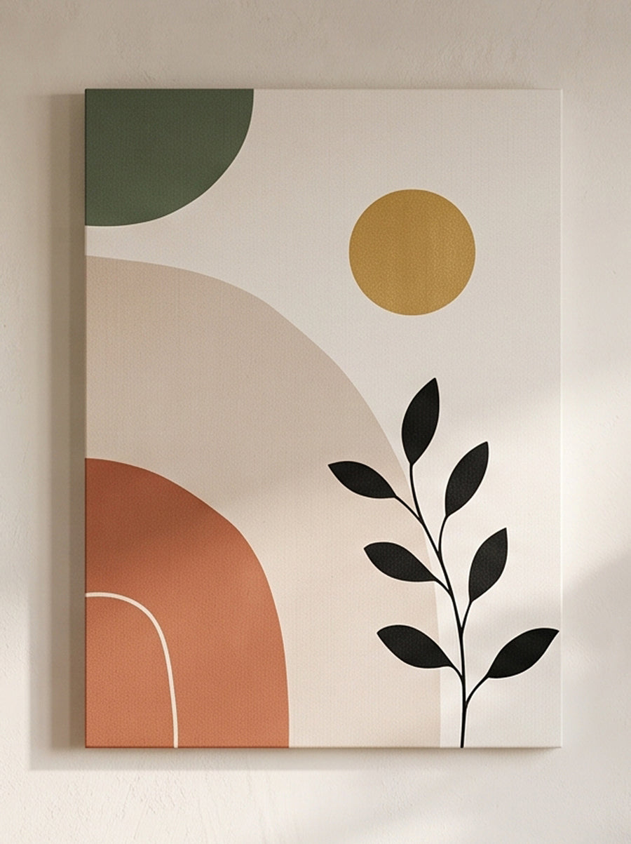 Minimalist Botanical & Arch Canvas Art – Earth Tone Geometric Living Room Wall Decor